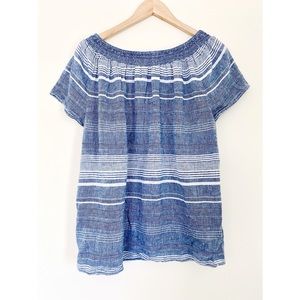 BEACH LUNCH LOUNGE Plus Size Linen Blend Blue Striped Top Size 1X